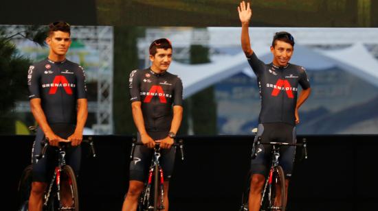 Egan Bernal y Richard Carapaz, durante la ceremonia de apertura del Tour de Francia, el 27 de agosto de 2020, en Niza.