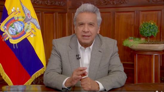 El presidente Lenín Moreno durante la cadena nacional ofrecida el pasado 3 de agosto de 2020.