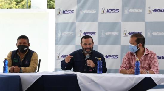 El presidente del Consejo Directivo del IESS, Jorge Wated
durante un evento en Santa Elena, por la conmemoración de un nuevo aniversario del Seguro Social Campesino, el 28 de agosto de 2020.