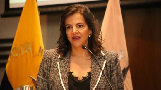 La ministra de Gobierno, María Paula Romo, durante un evento de ascenso de la Policía, el 28 de agosto de 2020.