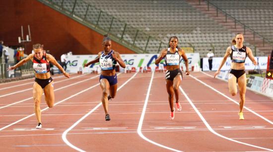 La atleta Ángela Tenorio durante la competencia de 100 metros planos en el Diamond League de Bruselas, el viernes 4 de agosto de 2020.