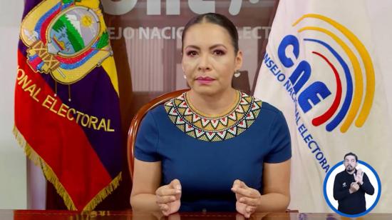 La presidenta del Consejo Nacional Electoral (CNE), Diana Atanamaint, durante la convocatoria a las elecciones de 2021, la noche del 17 de septiembre de 2020.