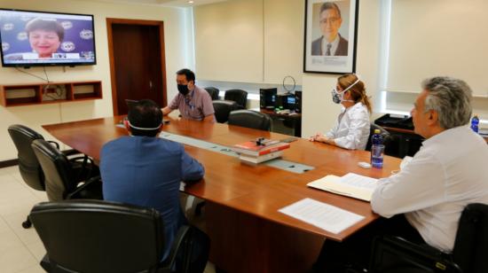 Lenín Moreno en un diálogo con Kristalina Georgieva, directora general del FMI, el 24 de junio de 2020. 