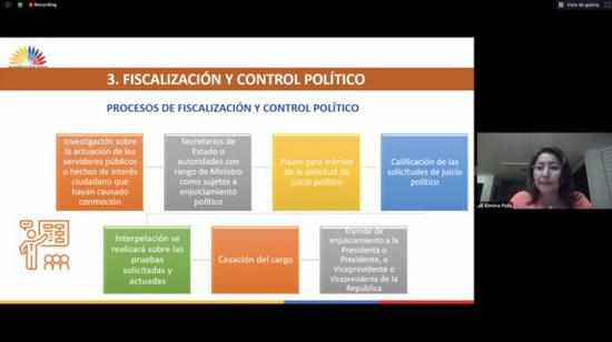 Ximena Peña, presidenta de la Comisión de Justicia, explicó los puntos principales de la reforma legislativa, el 5 de octubre de 2020, antes de la votación.