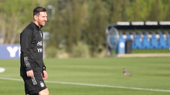 Lionel Messi en el predio de Ezeiza durante el entrenamiento de Argentina, este martes 6 de octubre de 2020.