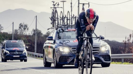 Richard Carapaz en su entrenamiento en la bicicleta de contrarreloj, el lunes 2 de noviembre de 2020.