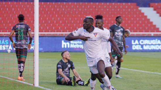 Cristian Martínez Borja celebra uno de sus goles en el partido frente a Orense, este viernes 6 de noviembre de 2020.