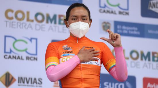 Miryam Núñez, después de terminar la tercera etapa de la Vuelta a Colombia femenina, el 9 de noviembre de 2020.