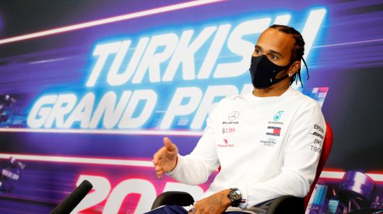 Imagen del piloto británico Lewis Hamilton en la conferencia de prensa del GP de Turquía, el jueves 12 de noviembre de 2020.