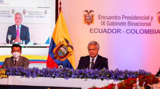 El presidente de Ecuador, Lenín Moreno, y el presidente de Colombia, Iván Duque, participan del Gabinete Binacional, que se realiza de manera virtual el 26 de noviembre de 2020.