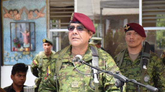 Washington Buñay, nuevo comandante del Ejército, durante la ceremonia de ascenso de campaña de la Fuerza Terrestre, el 19 de julio de 2019.