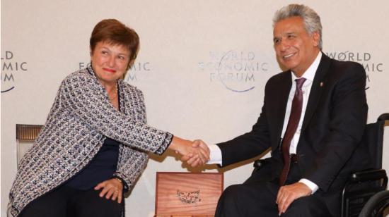 Kristalina Georgieva, directora general del FMI, y el presidente Lenín Moreno, en Davos, el 21 de enero de 2020. 