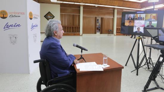 El presidente Lenín Moreno durante el Foro ABC España-Ecuador, el 21 de diciembre de 2020, desde Santa Elena.