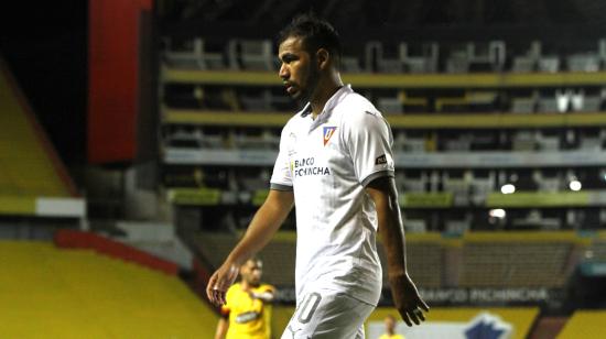 Junior Sornoza, de Liga de Quito, durante la final de ida ante Barcelona, en Guayaquil, el 23 de diciembre de 2020.