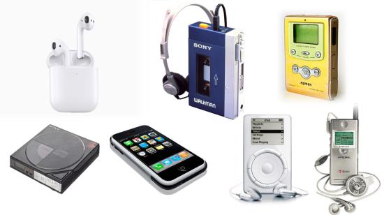 Imagen ilustrativa de los diferentes dispositivos de música portátil.
