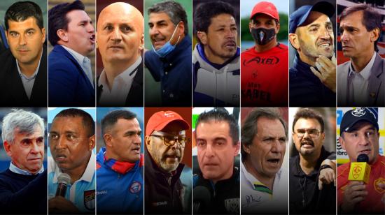 Los 16 técnicos que dirigirán este 2021 a los equipos de la Serie A del fútbol ecuatoriano.