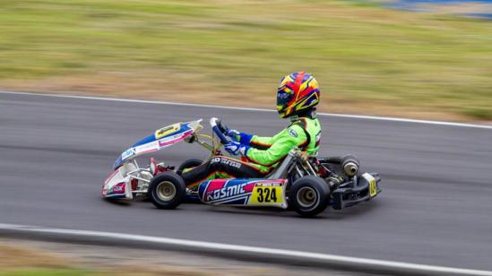 Martín Arias, durante una competencia de karting en la Mitad del Mundo, en Quito, en 2019.