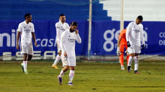 Los futbolistas del Real Madrid, durante el partido ante el Alcoyano, por la Copa del Rey, el miércoles 20 de enero de 2021