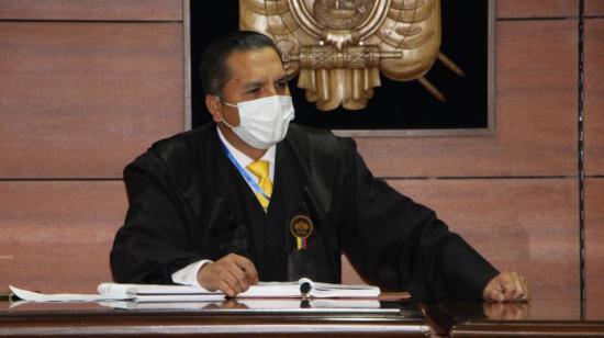 Wilman Terán, juez de la Corte Nacional de Justicia, durante la audiencia preparatoria de juicio del caso Nivea Vélez, el 26 de enero de 2021.