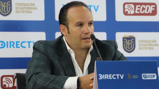 Francisco Egas, presidente de la FEF, durante una rueda de prensa en la Casa de la Selección, el 28 de noviembre de 2020.