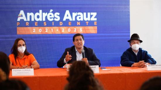 Andrés Arauz, candidato de Centro Democrático, dio una rueda de prensa en Quito este 9 de febrero de 2021.