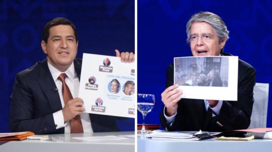 Andrés Arauz, candidato del correísmo, y Guillermo Lasso, de Creo, durante el debate presidencial en Guayaquil, este 21 de marzo de 2021.