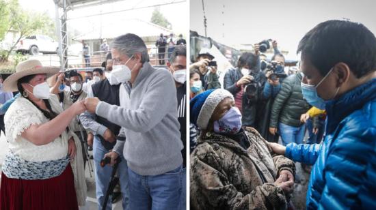 Los candidatos Guillermo Lasso (Creo) y el correísta Andrés Arauz en campaña electoral. 25 de marzo de 2021.