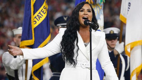 La cantante estadounidense Demi Lovato, durante su actuación en el entretiempo del Super Bowl LIV en Miami, el 2 de febrero de 2020.