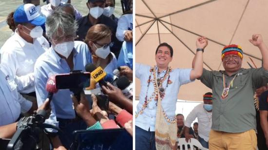 Los candidatos presidenciables Guillermo Lasso, de Creo; y Andrés Arauz, de Centro Democrático, en sus actividades de campaña. 