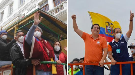 Guillermo Lasso, candidato de Creo, y Andrés Arauz, del correísmo, en el cierre de sus campañas. 7 de abril de 2021.