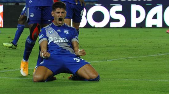 Facundo Barceló celebra su gol frente a Técnico Universitario por la Fecha 9 de la LigaPro, el domingo 18 de abril de 2021.