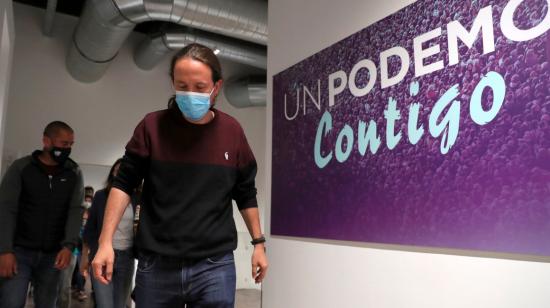 El líder de Unidas Podemos y excandidato a la presidencia de la Comunidad de Madrid, Pablo Iglesias, en la sede de Unidas Podemos, en Madrid el 4 de mayo de 2021.