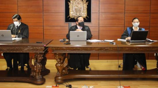 Tribunal Penal de la CNJ durante la audiencia de apelación a la prisión preventiva en el caso Las Torres, el 7 de mayo de 2021.