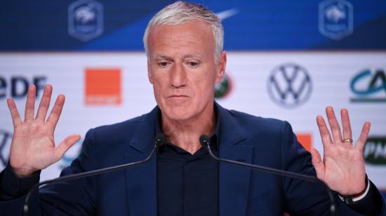 Didier Deschamps ofrece una conferencia de prensa el 18 de mayo de 2021, después de anunciar la lista de convocados de Francia para la Eurocopa, en la que incluyó a Karim Benzema. 