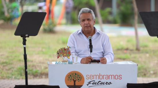 El expresidente Lenín Moreno, durante la entrega del Parque Inclusivo Samanes, en Guayaquil, este 20 de abril de 2021.