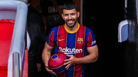 Sergio Agüero en su presentación con el FC Barcelona, el lunes 31 de mayo de 2021.