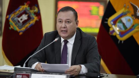 Juan Zapata, presidente del COE Nacional, durante una rueda de prensa el 21 de abril de 2021, en Quito.