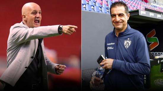 Los entrenadores Pablo Repetto, de Liga de Quito, y Renato Paiva, de Independiente del Valle.