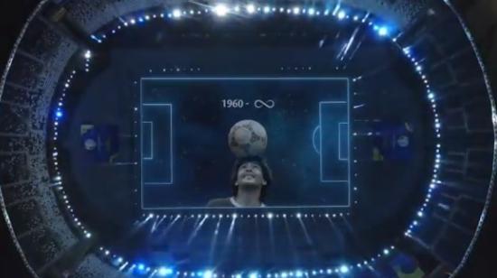 Captura del homenaje a Diego Maradona en la Copa América de Brasil, el lunes 14 de junio de 2021.