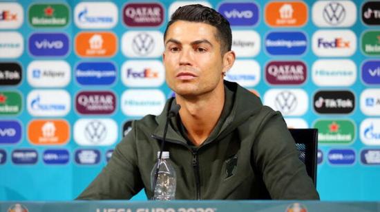 Cristiano Ronaldo durante una conferencia de prensa por la Euro 2020, en el Puskas Arena, el 14 de junio de 2021.