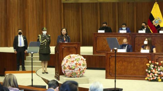 La presidenta de la Asamblea, Guadalupe Llori, durante la presentación de la agenda parlamentaria este 21 de junio de 2021.