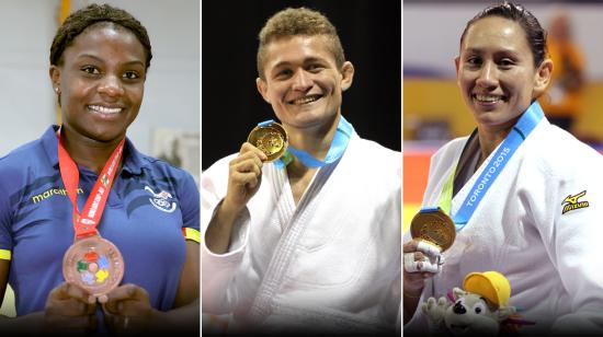 Vanessa Chalá, Lenin Preciado y Estefanía García posan con sus medallas.