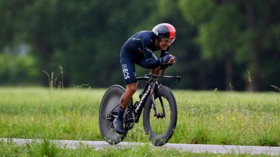 Richard Carapaz durante la contrarreloj del Tour de Suiza, el 6 de junio de 2021.