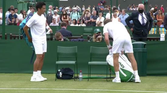 Gonzalo Escobar y Ariel Behar, en su debut en Wimbledon, el 1 de julio de 2021.