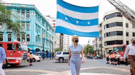 Cynthia Viteri en la inauguración de la agenda cultural por las fiestas julianas, el 1 de julio de 2021.