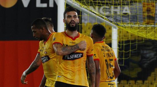 Gonzalo Mastriani festeja el 1-0 a favor de Barcelona, en el partido contra el Manta en la primera fecha de la segunda etapa de la LigaPro.