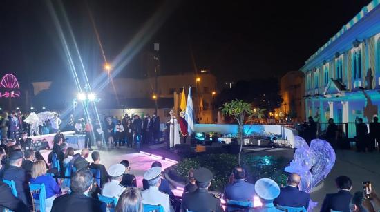 La alcaldesa Cynthia Viteri, durante su discurso de la sesión solemne por la fundación de la ciudad, el 25 de julio de 2021.