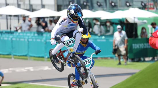 Alfredo Campo durante su segunda carrera en la competencia de BMX, de los Juegos Olímpicos de Tokio, el miércoles 28 de julio de 2021.