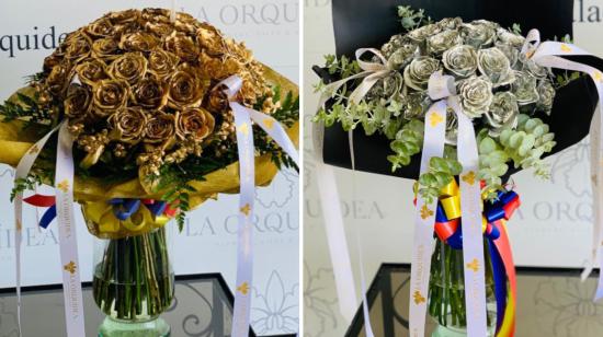 Las rosas doradas y plateadas que recibirán Neisi Dajomes y Tamara Salazar el 4 de  agosto de 2021. 
