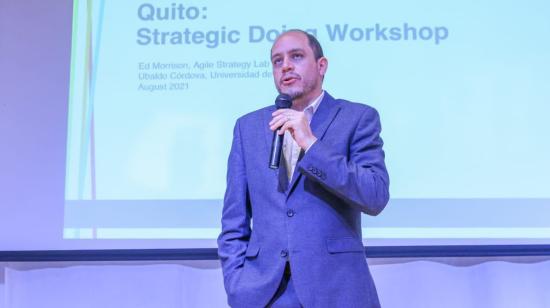 El ministro de Producción, Julio José Prado, en un evento en Quito, el 2 de agosto de 2021. 